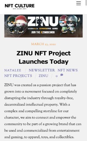 ZINU NFT Project Launches Today