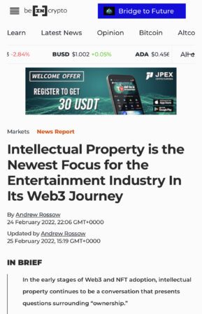 Intellectual Property is the Newest Focus for the Entertainment Industry In Its Web3 Journey